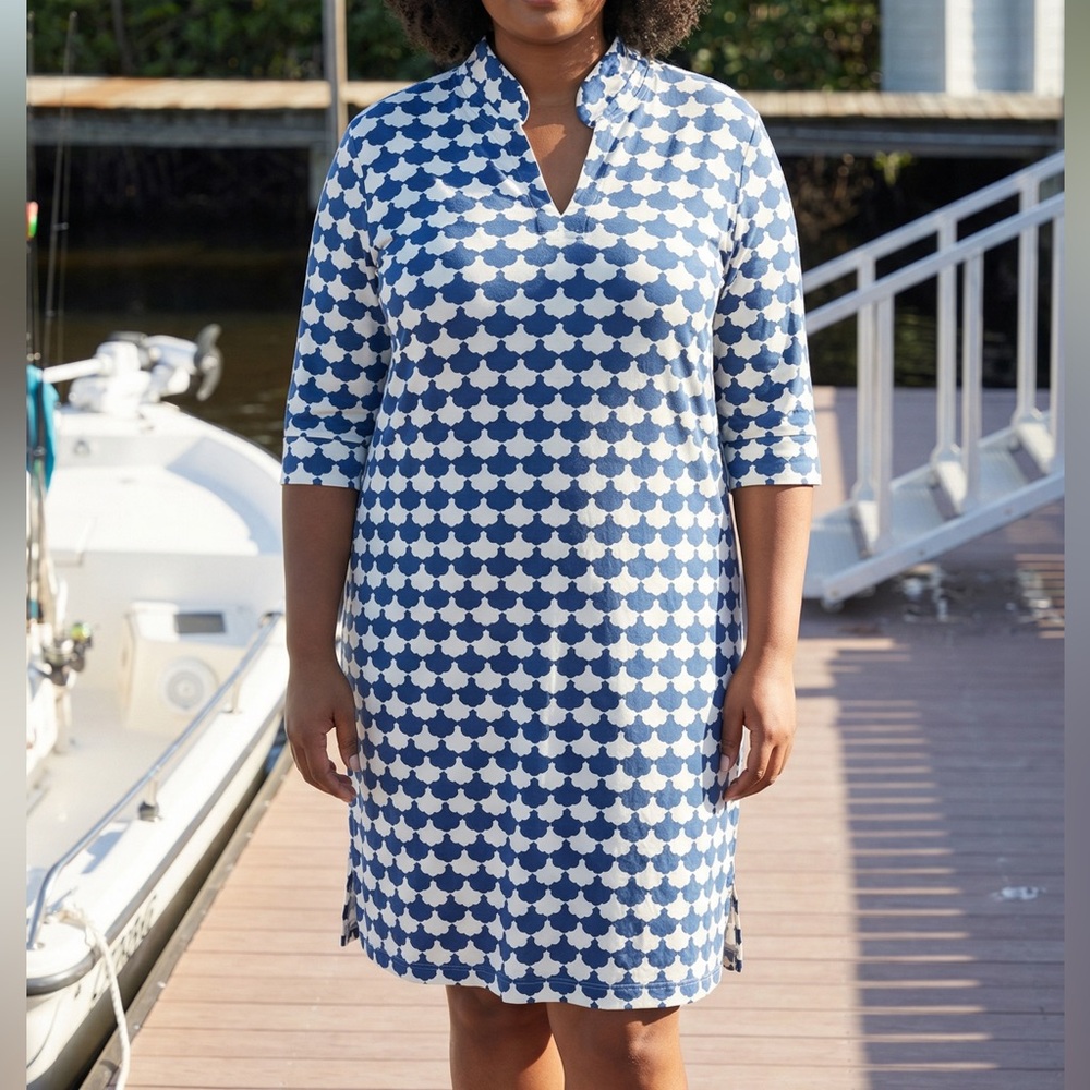 Sailor-Sailor Nautical Blue and White Patterned Dress nylon/spandex XL